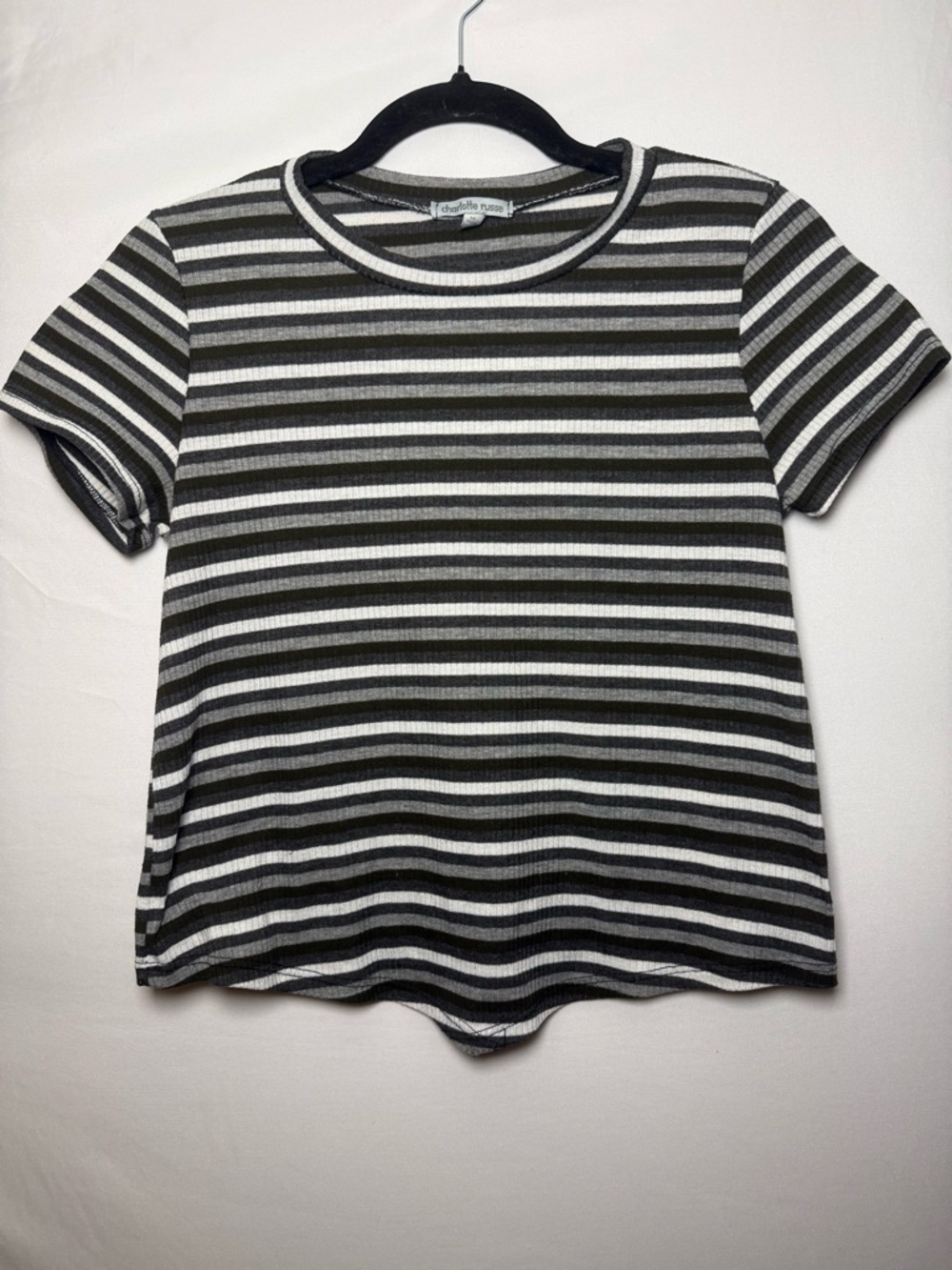 Charlotte Russe Black & White Striped Ribbed Tee